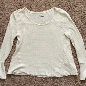 Cream Abercrombie Long Sleeve Waffle Knit Shirt
